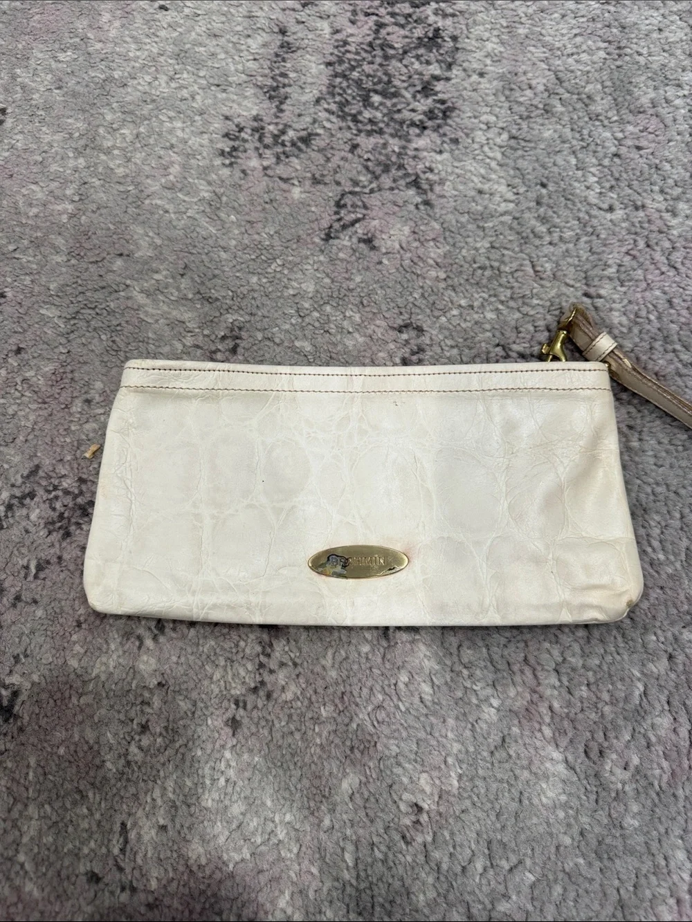 Brahmin Women’s White Croc Embossed Leather Wristlet Gold Plaque